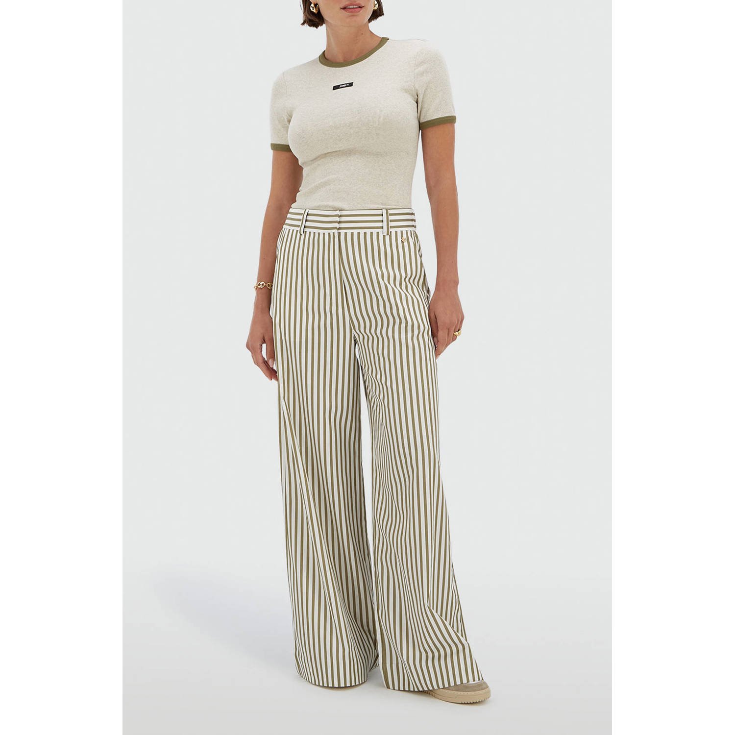 JOSH V wide leg high waist broek groen