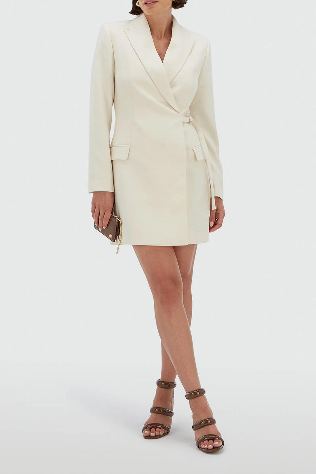 Beige dames JOSH V blazerjurk van polyester met effen, lange mouwen, reverskraag en knoopsluiting