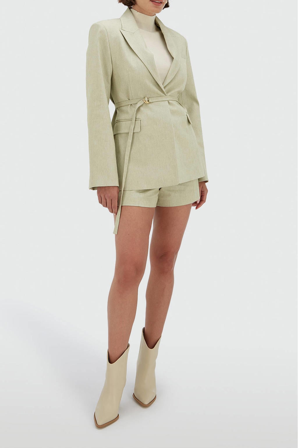 Beige dames JOSH V getailleerde blazer van katoen met effen, lange mouwen, reverskraag en knoopsluiting