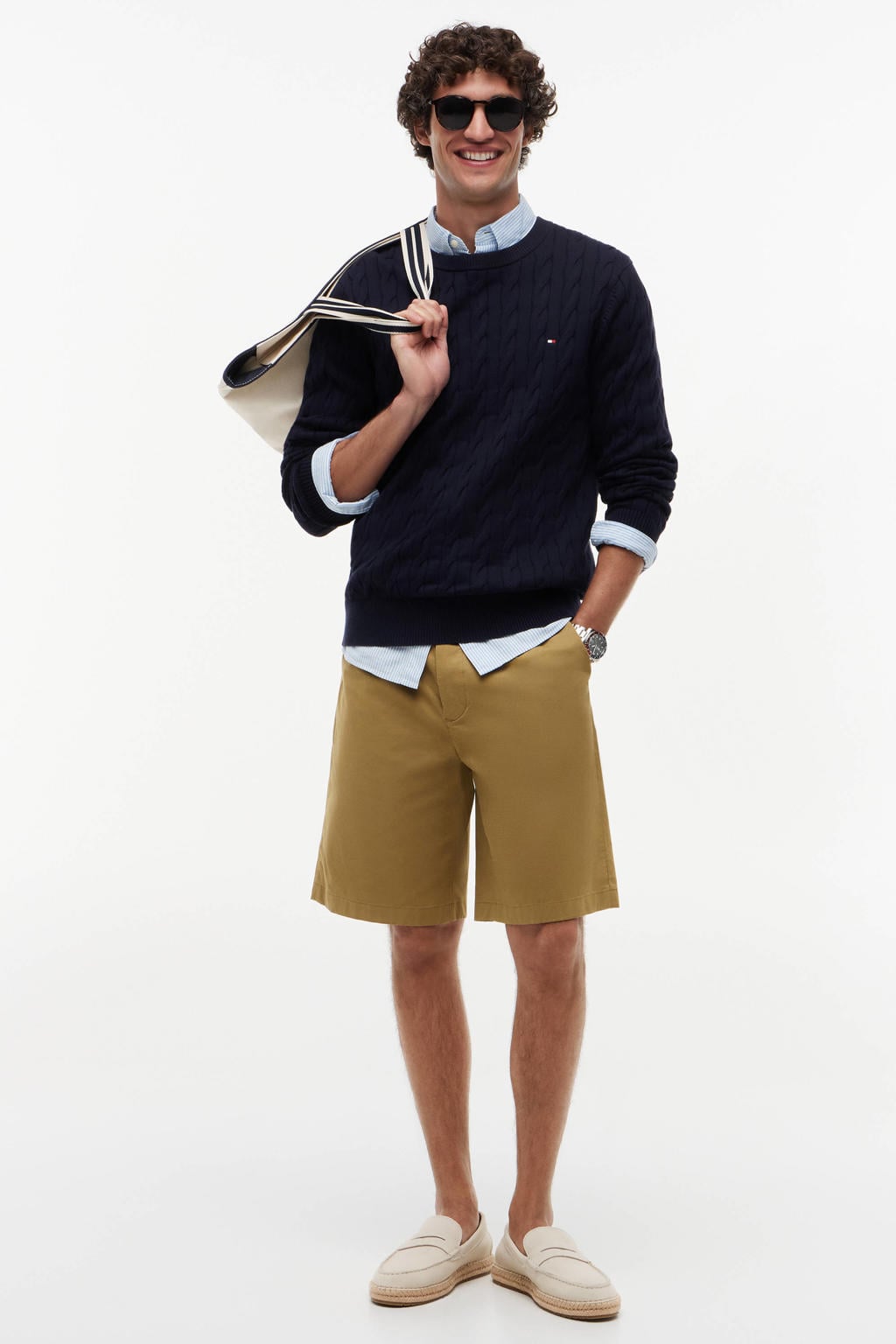 Tommy Hilfiger trui met kabels donkerblauw