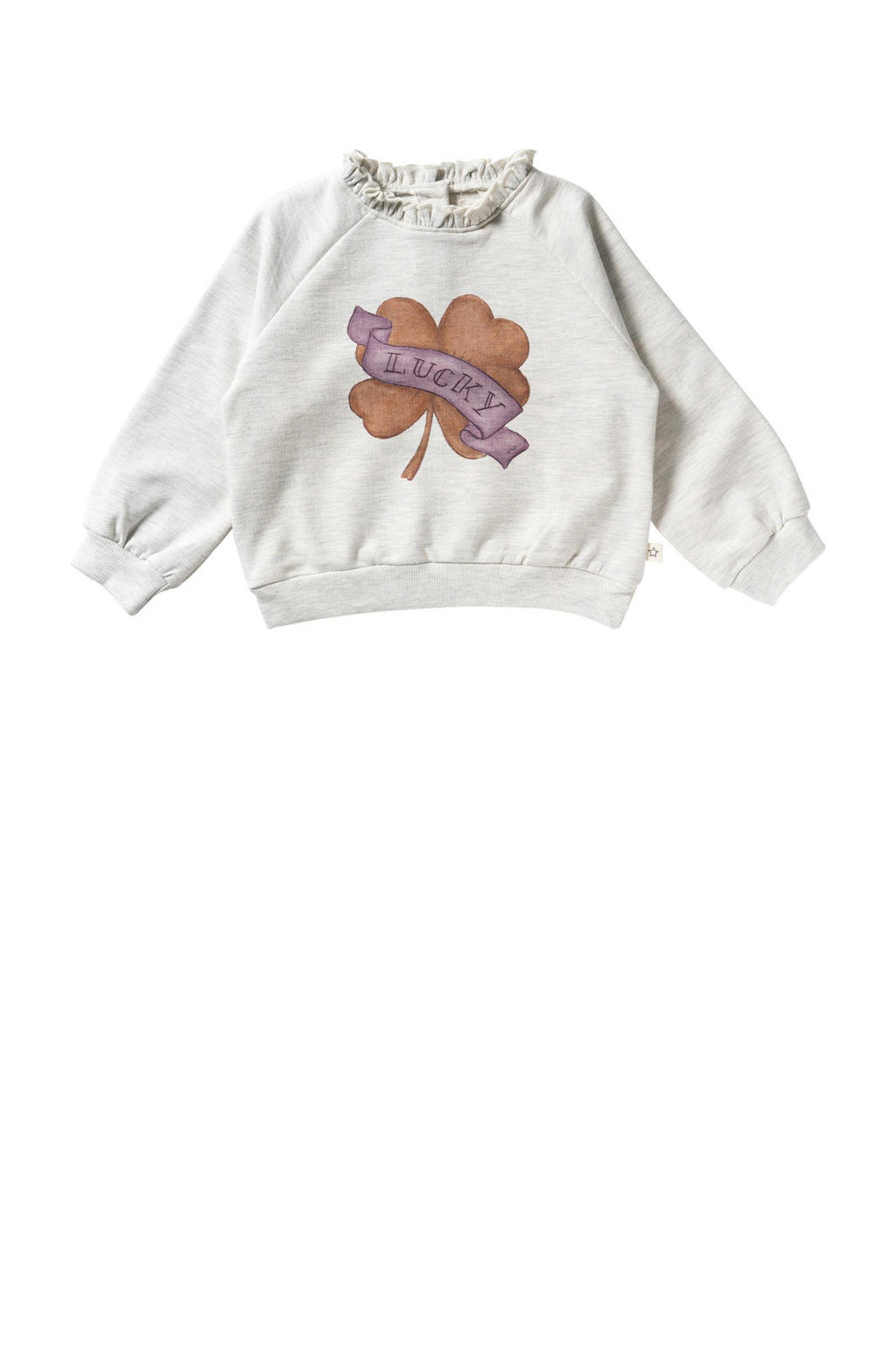 Ecru meisjes Your Wishes sweater van stretchkatoen met printopdruk, lange mouwen, ronde hals en geribde boorden
