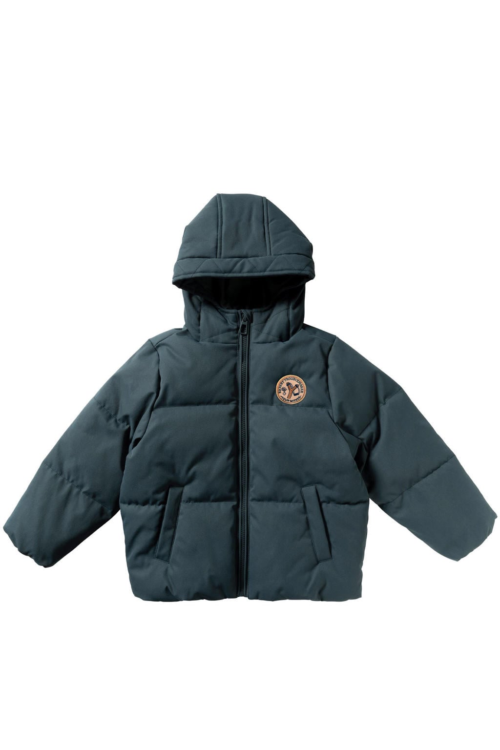 Donkergroene jongens Your Wishes gewatteerde jas van polyester met effen, lange mouwen, capuchon en ritssluiting