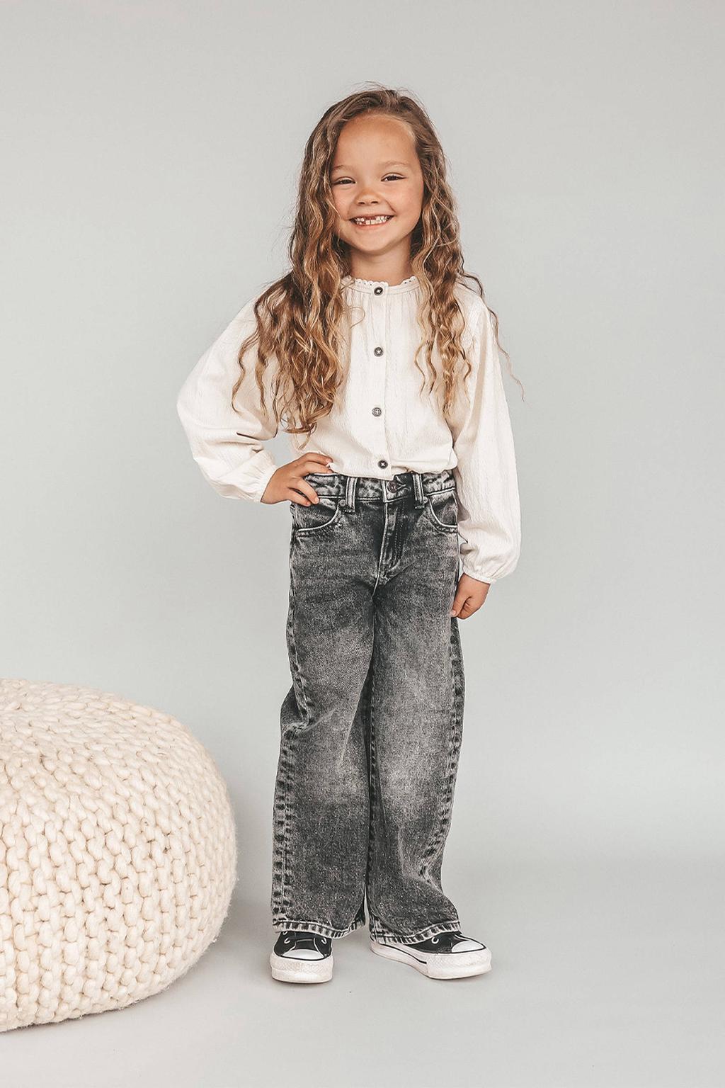 Grey denim meisjes Your Wishes wide leg jeans van denim met rits- en knoopsluiting en effen