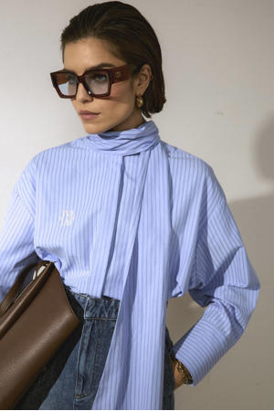 oversized blouse met krijtstreep blauw