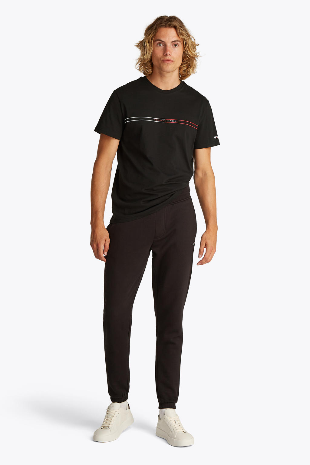 Zwarte heren Tommy Jeans T-shirt van katoen met printopdruk, korte mouwen en ronde hals