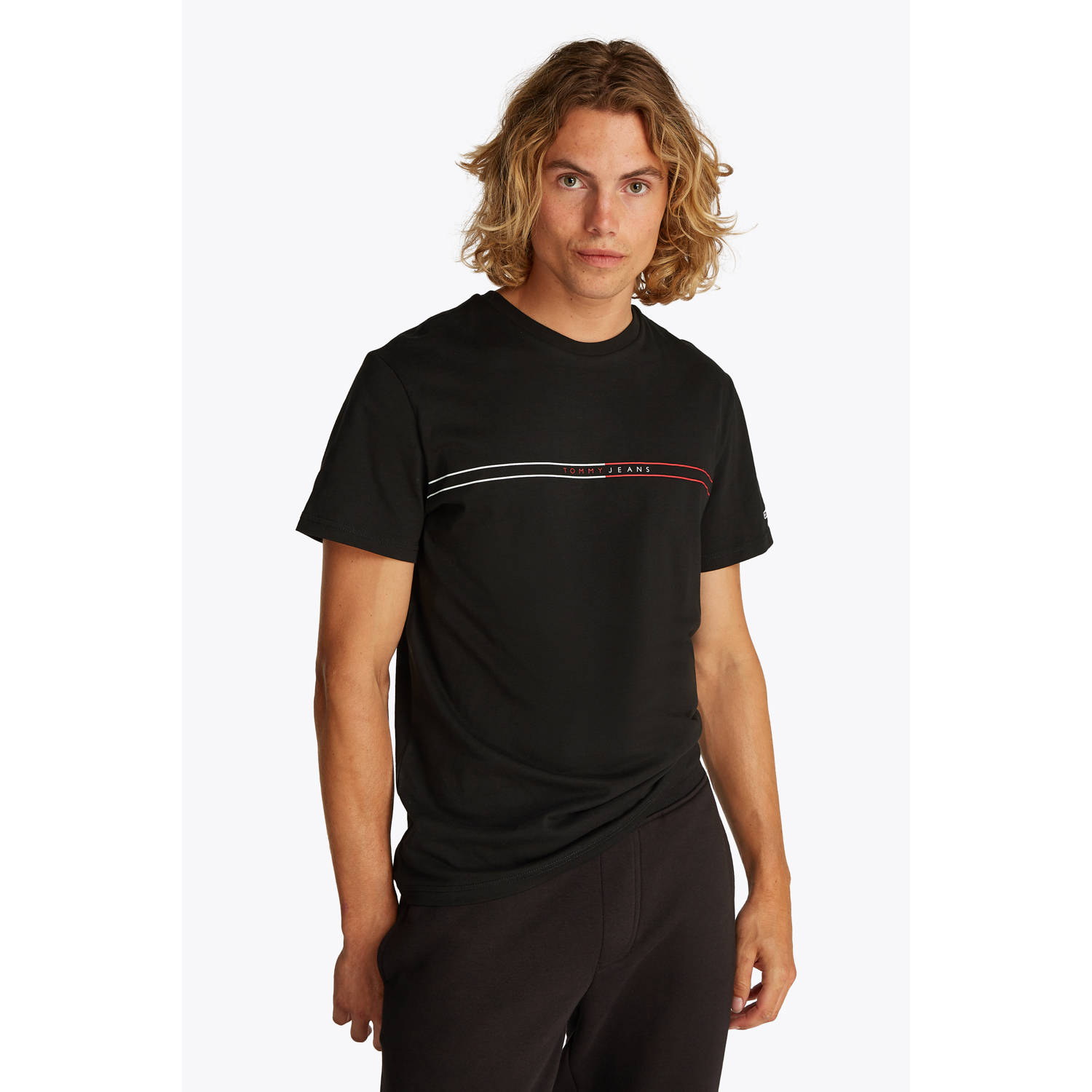 Tommy Jeans Zwarte Katoenen T-shirt Ronde Hals Korte Mouw Black Heren