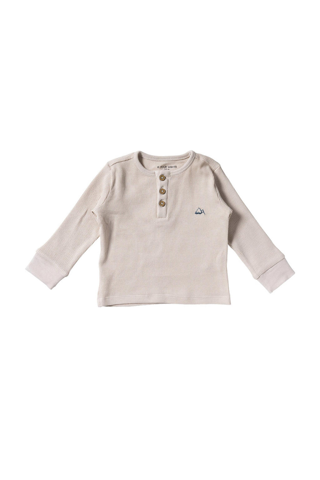 Ecru jongens Your Wishes longsleeve van katoen met effen, lange mouwen, ronde hals en knoopsluiting
