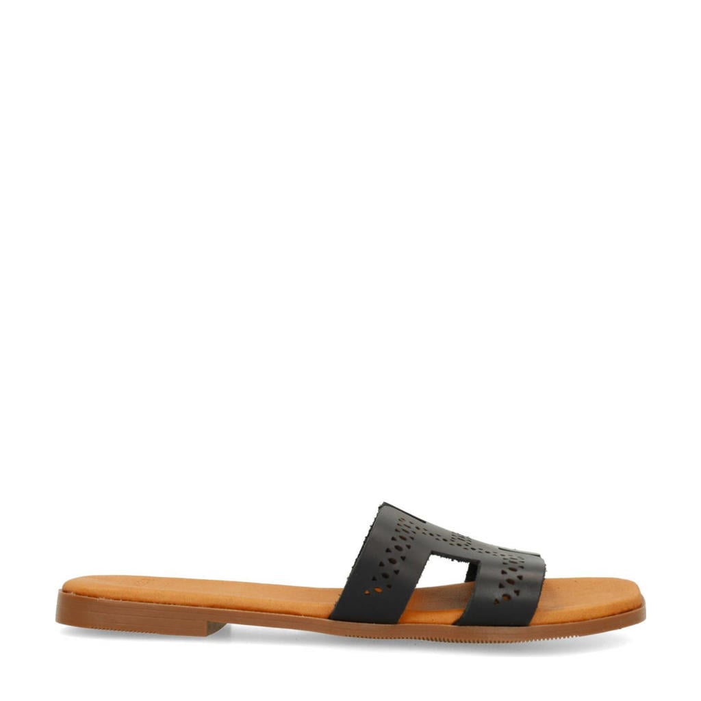 Zwarte dames Manfield leren slippers