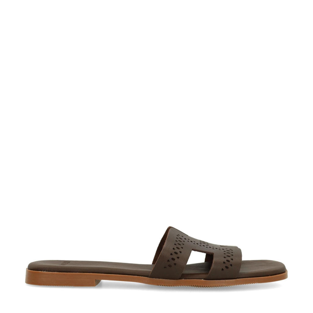 Bruine dames Manfield leren slippers