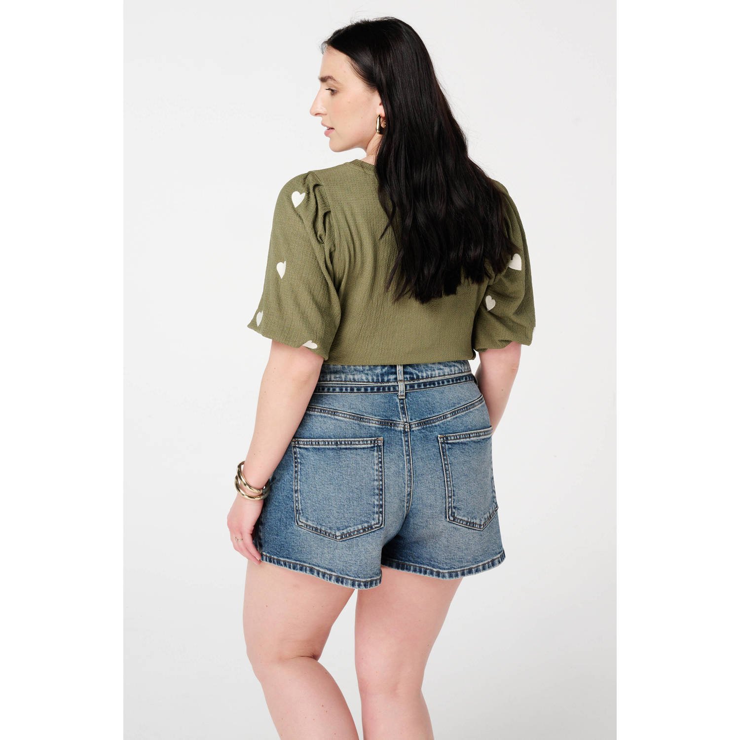 MS Mode denim straight regular waist short medium blue denim