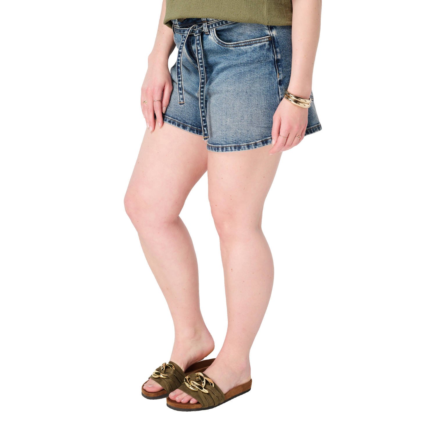 MS Mode denim straight regular waist short medium blue denim