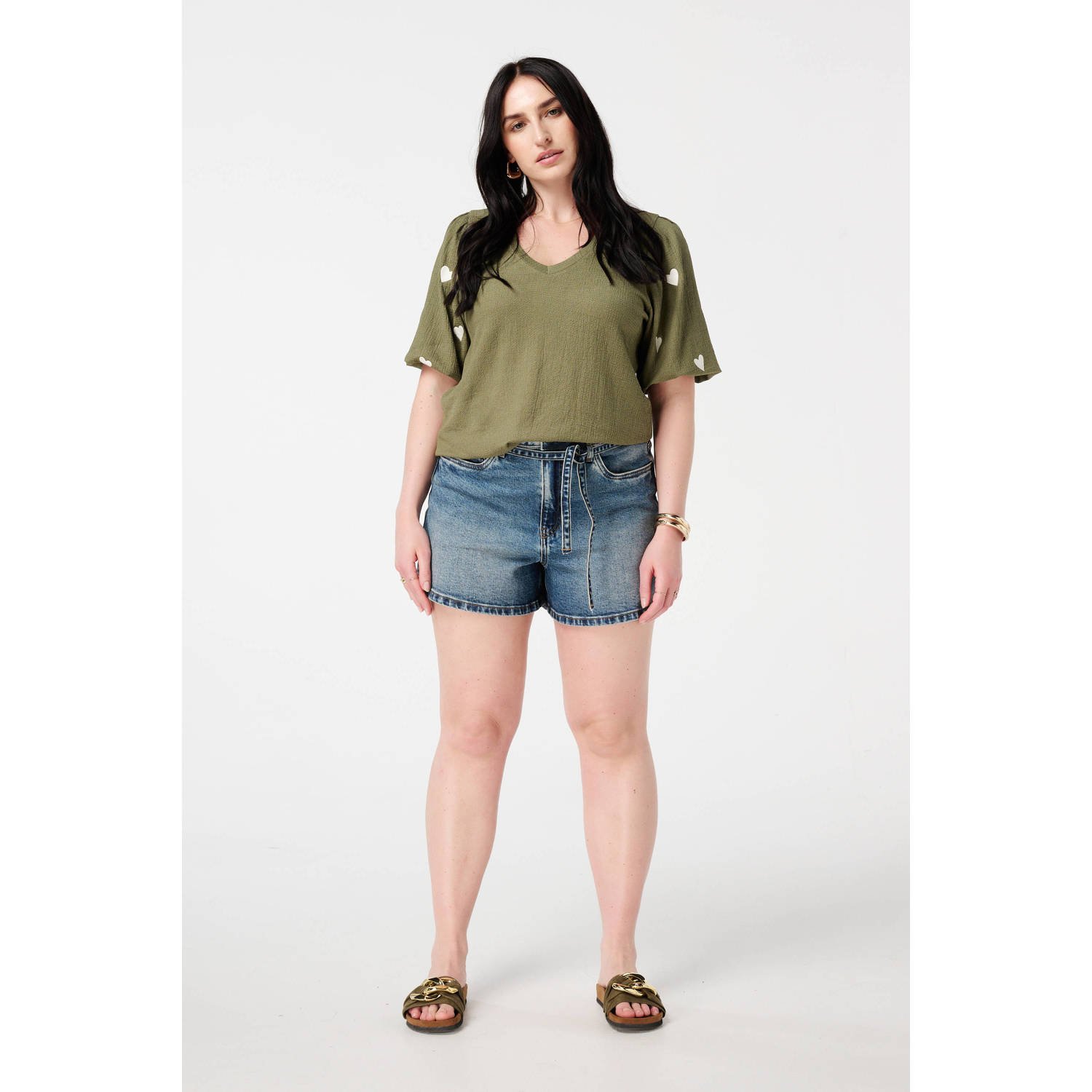 MS Mode denim straight regular waist short medium blue denim