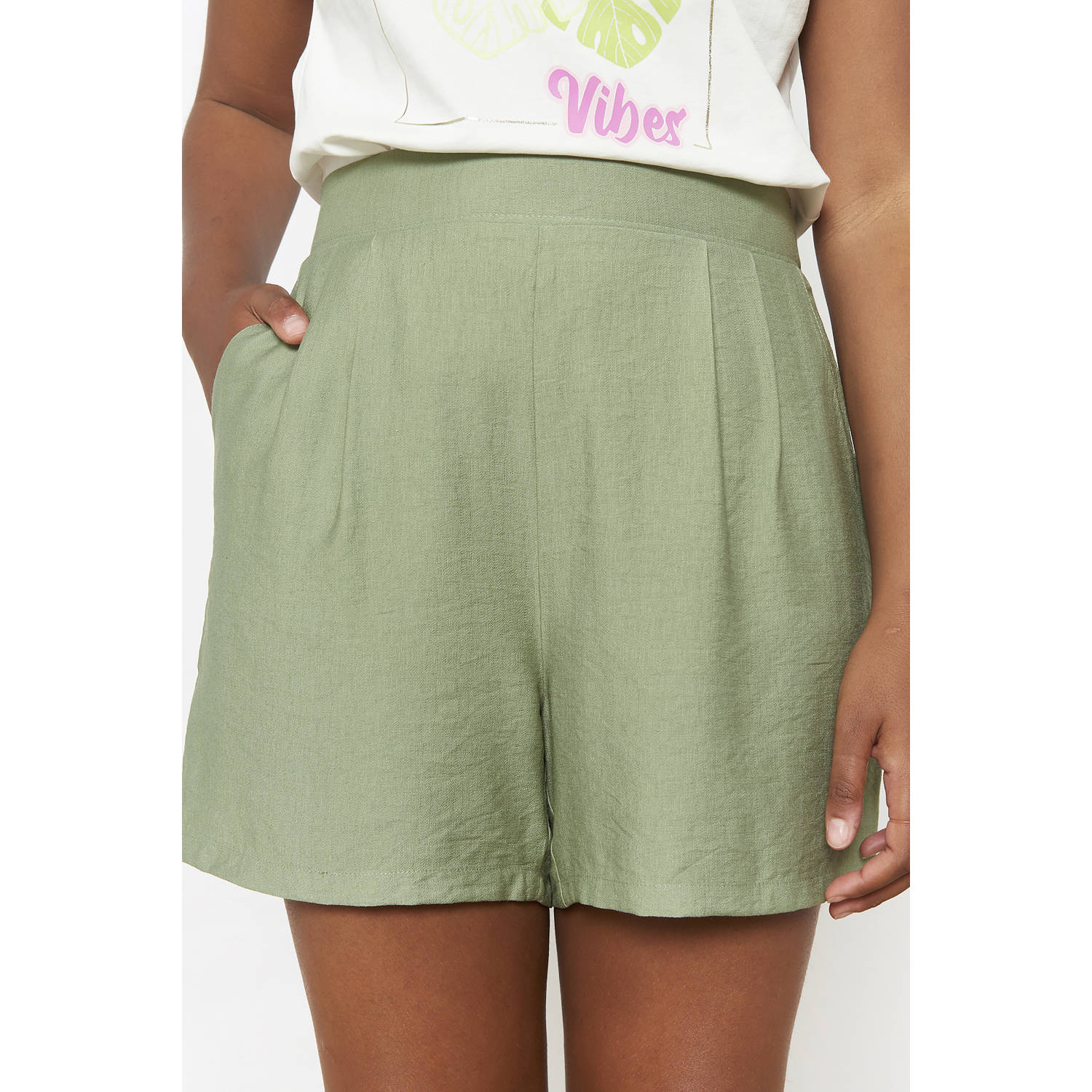 LOLALIZA wide leg high waist casual short lichtkaki