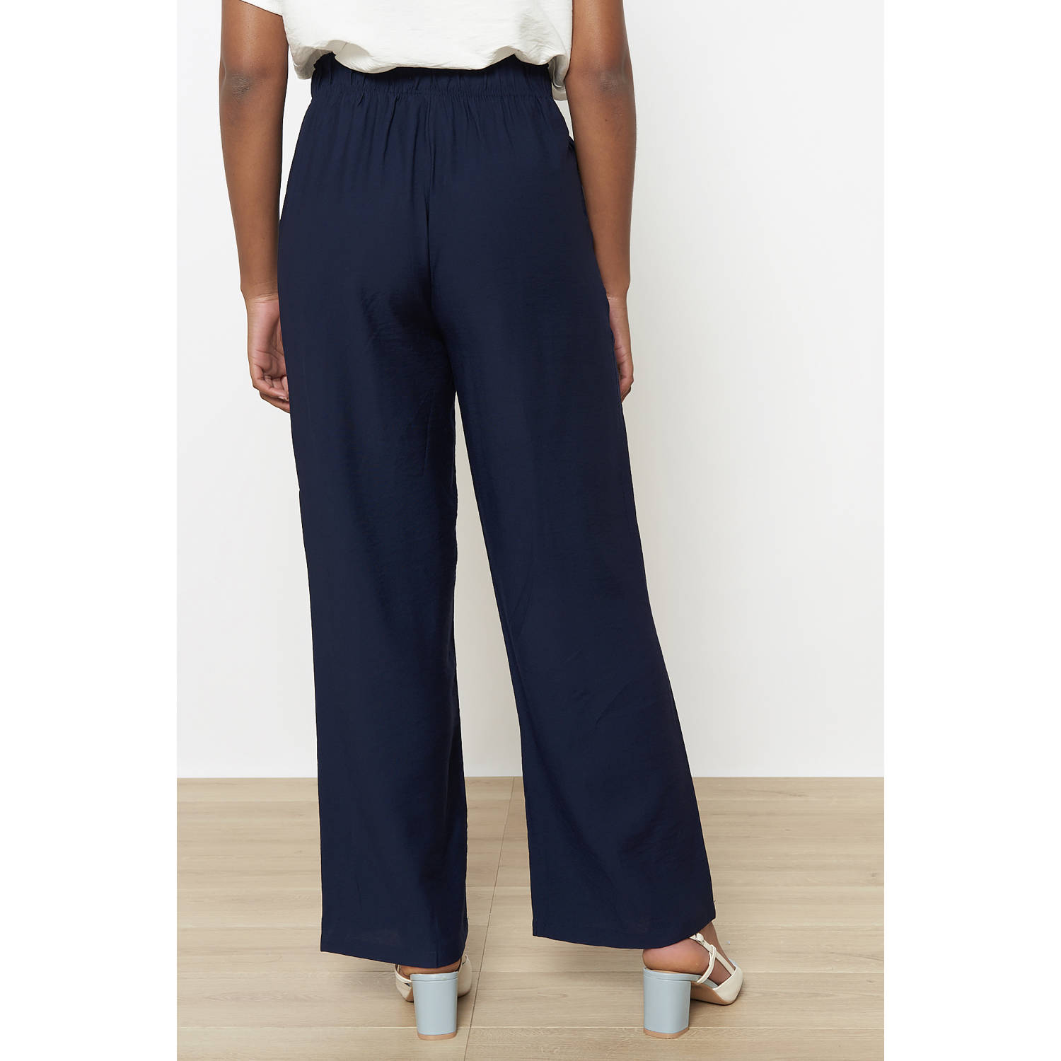 LOLALIZA wide leg high waist broek donkerblauw