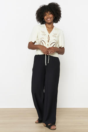 wide leg high waist broek zwart