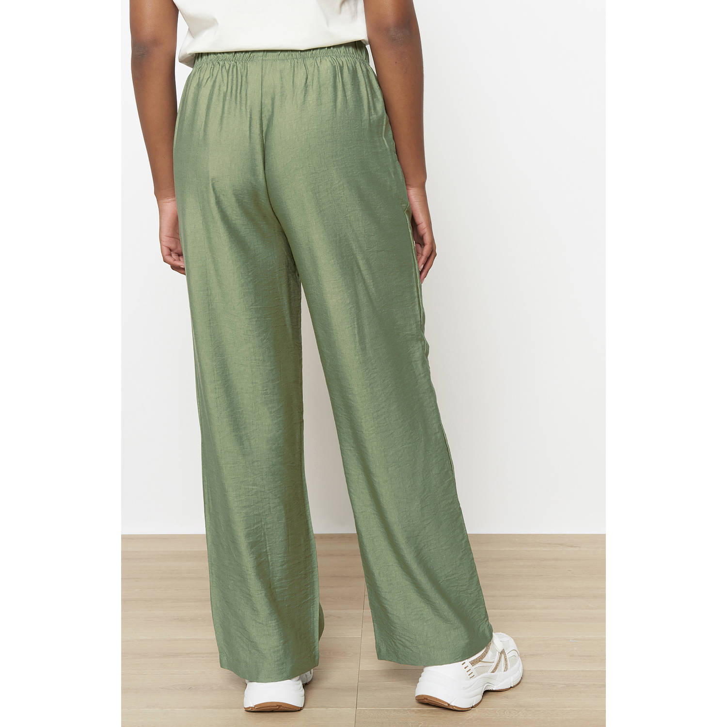 LOLALIZA wide leg high waist broek lichtkaki