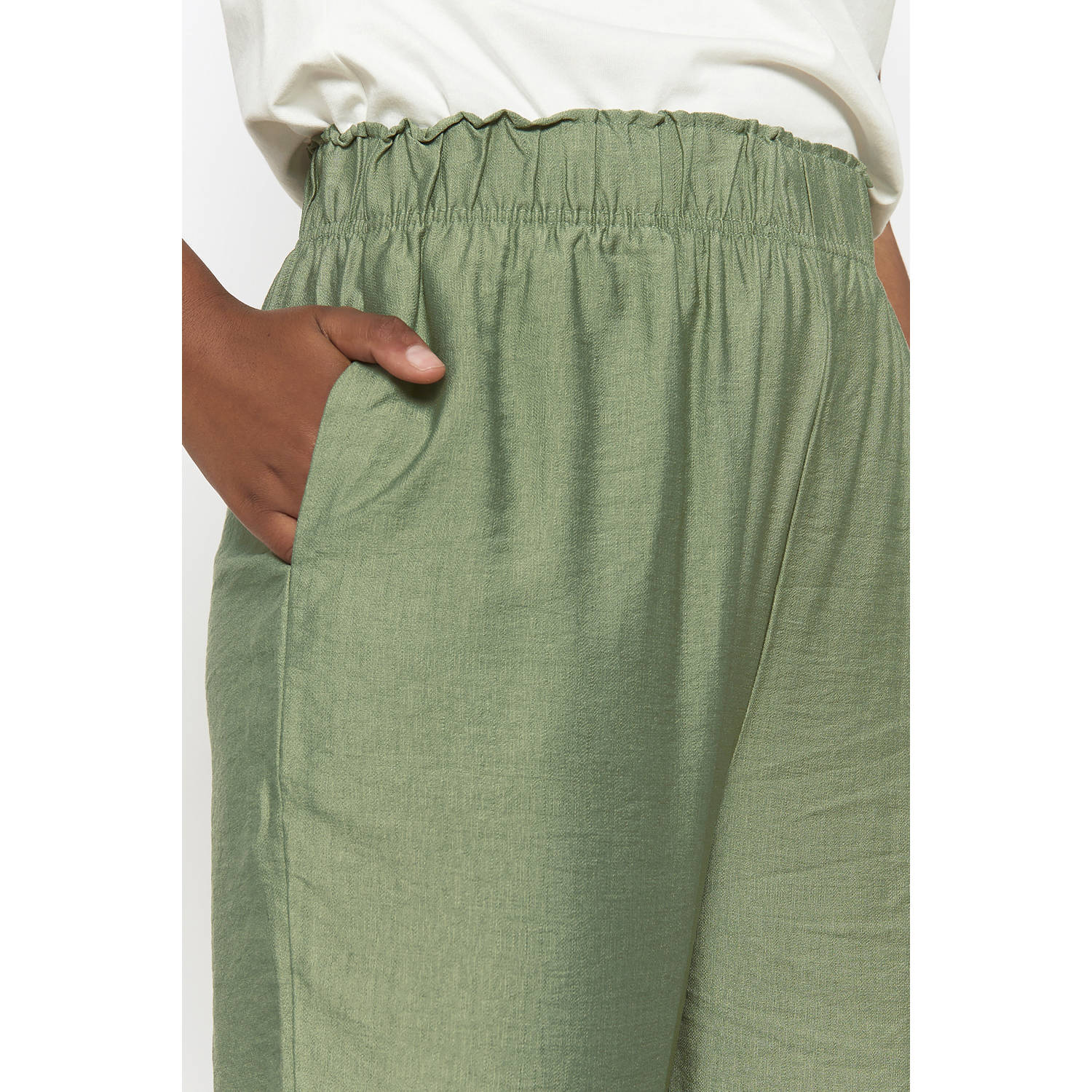 LOLALIZA wide leg high waist broek lichtkaki