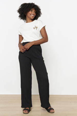 wide leg high waist casual broek zwart