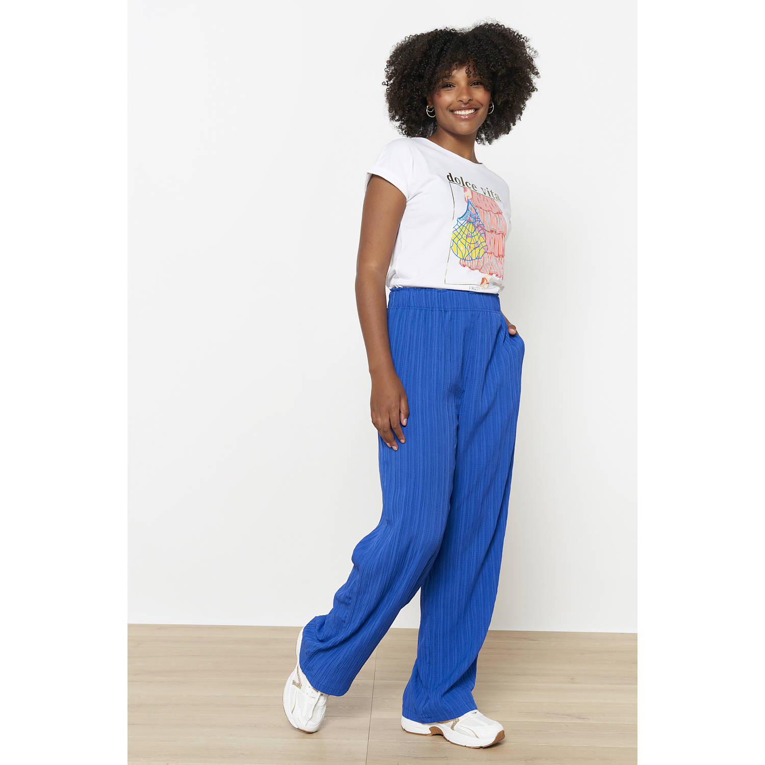 LOLALIZA wide leg high waist casual broek blauw