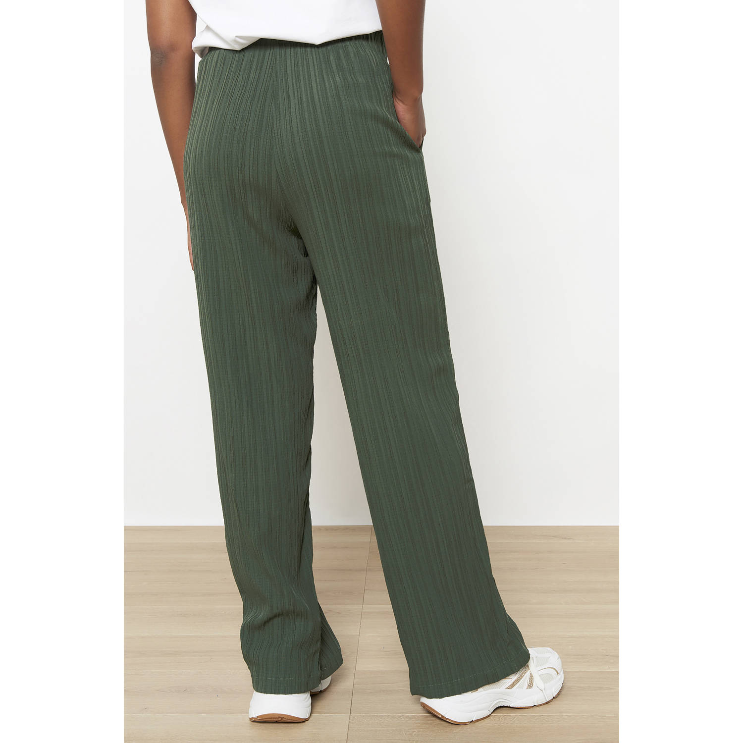 LOLALIZA wide leg high waist casual broek donkergroen