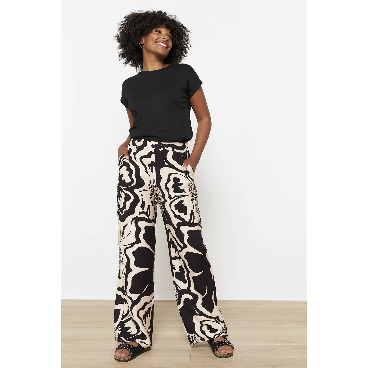LOLALIZA wide leg high waist broek zwart