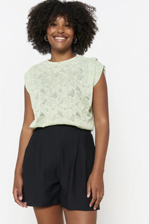 wide leg high waist casual short zwart