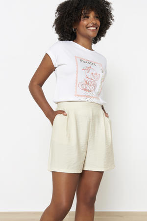 wide leg high waist casual short ecru