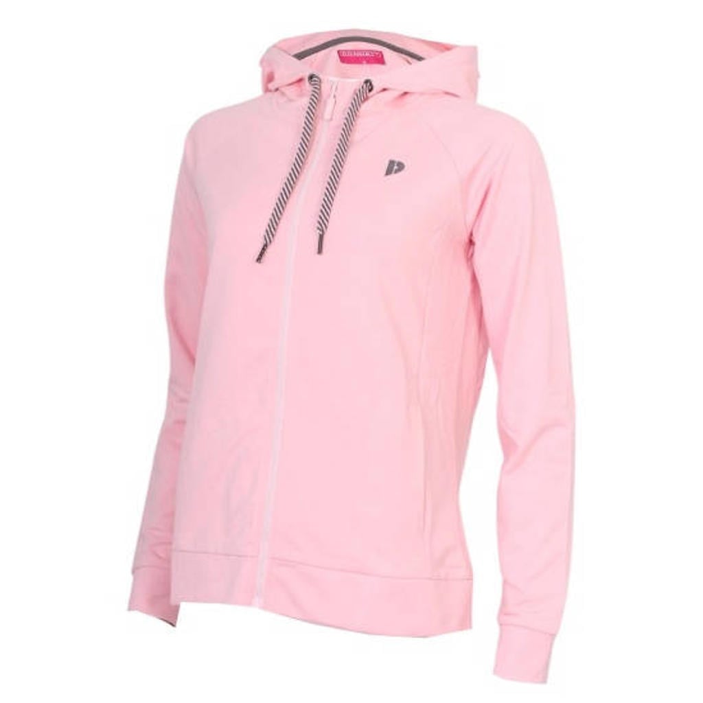 Roze dames Donnay sportvest Jale van sweat materiaal met lange mouwen en capuchon