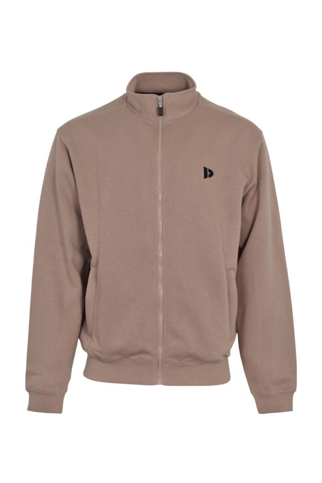 Taupe heren Donnay sportvest Bryan Taupe van polyester met logo dessin, lange mouwen, opstaande kraag en ritssluiting