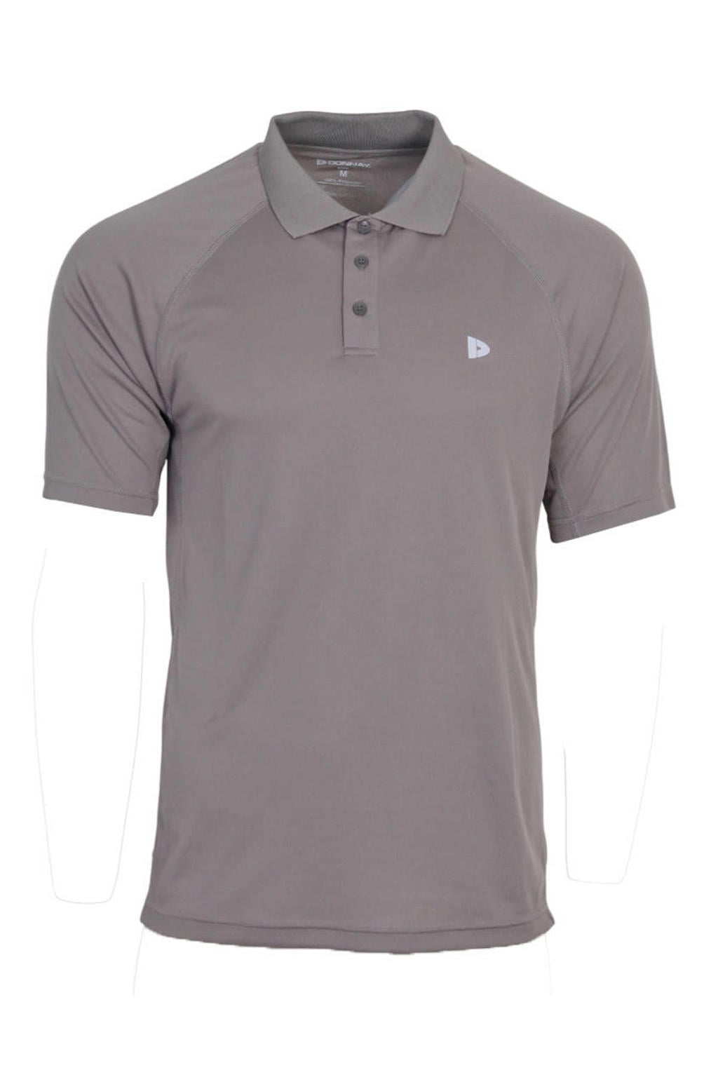 Grijze heren Donnay sportshirt Björn van polyester met effen, korte mouwen, klassieke kraag en knoopsluiting