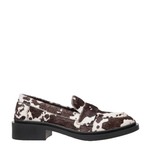 Copenhagen Shoes Celina leren loafers met koeienhaar bruin/wit afbeelding