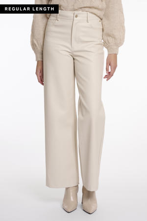 imitatieleren wide leg regular waist broek beige
