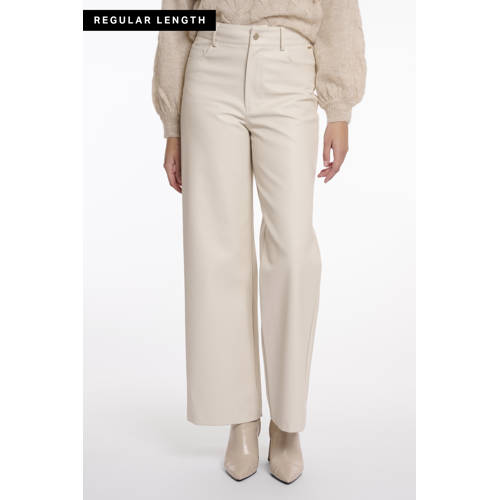 Rino & Pelle imitatieleren wide leg regular waist broek beige afbeelding