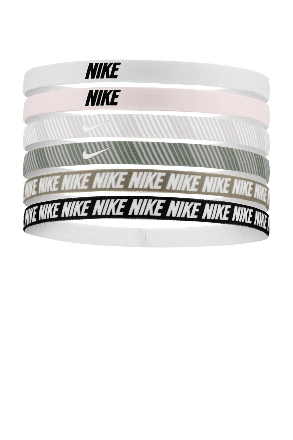 Nike haarbandjes Flex Classic Printed - lichtroze/zwart/multi (set van 6)