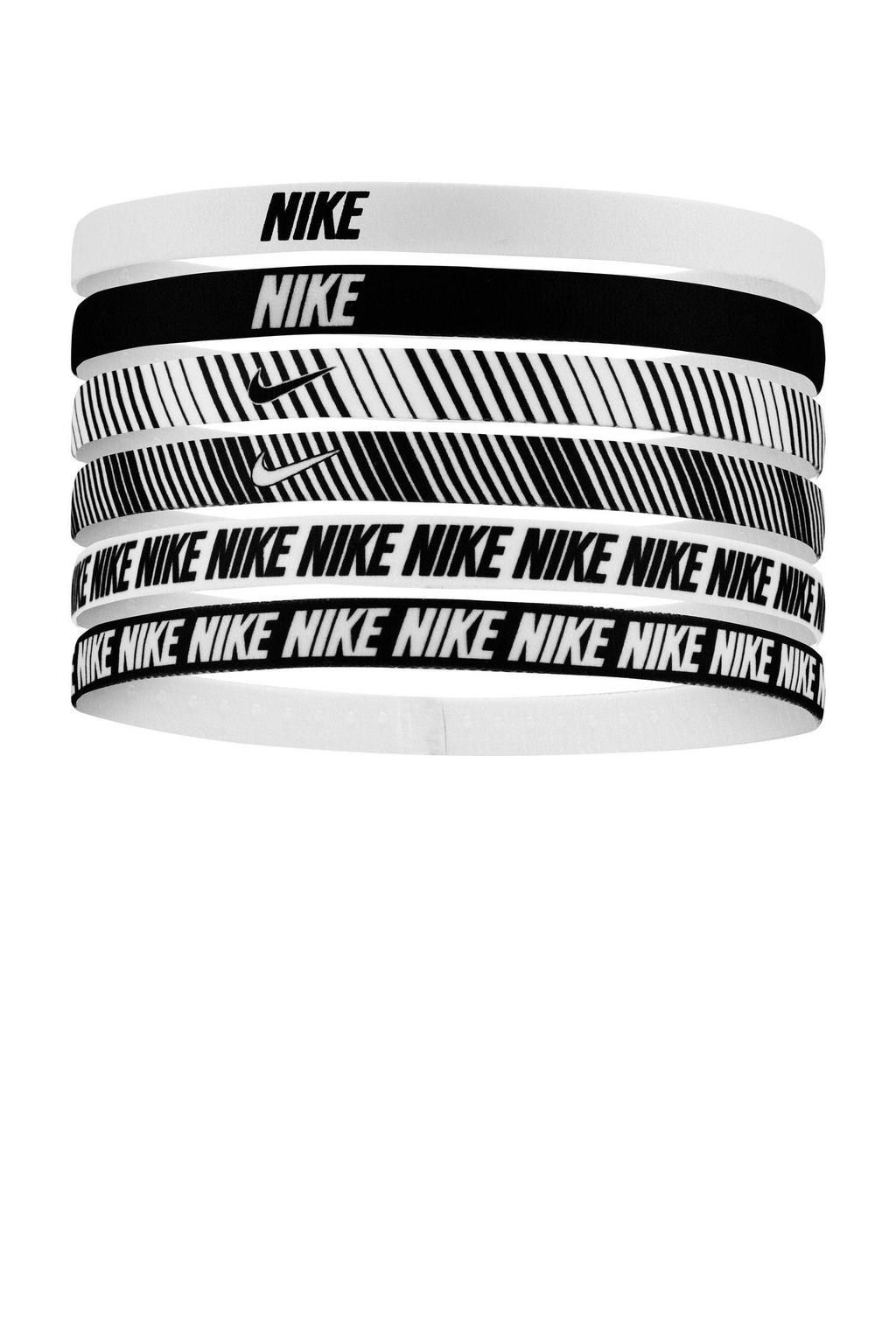 Nike haarbandjes Flex Classic Printed -set van 6 zwart/wit