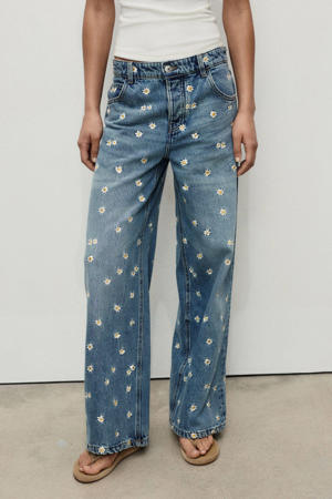 high waist wide leg jeans medium blue denim