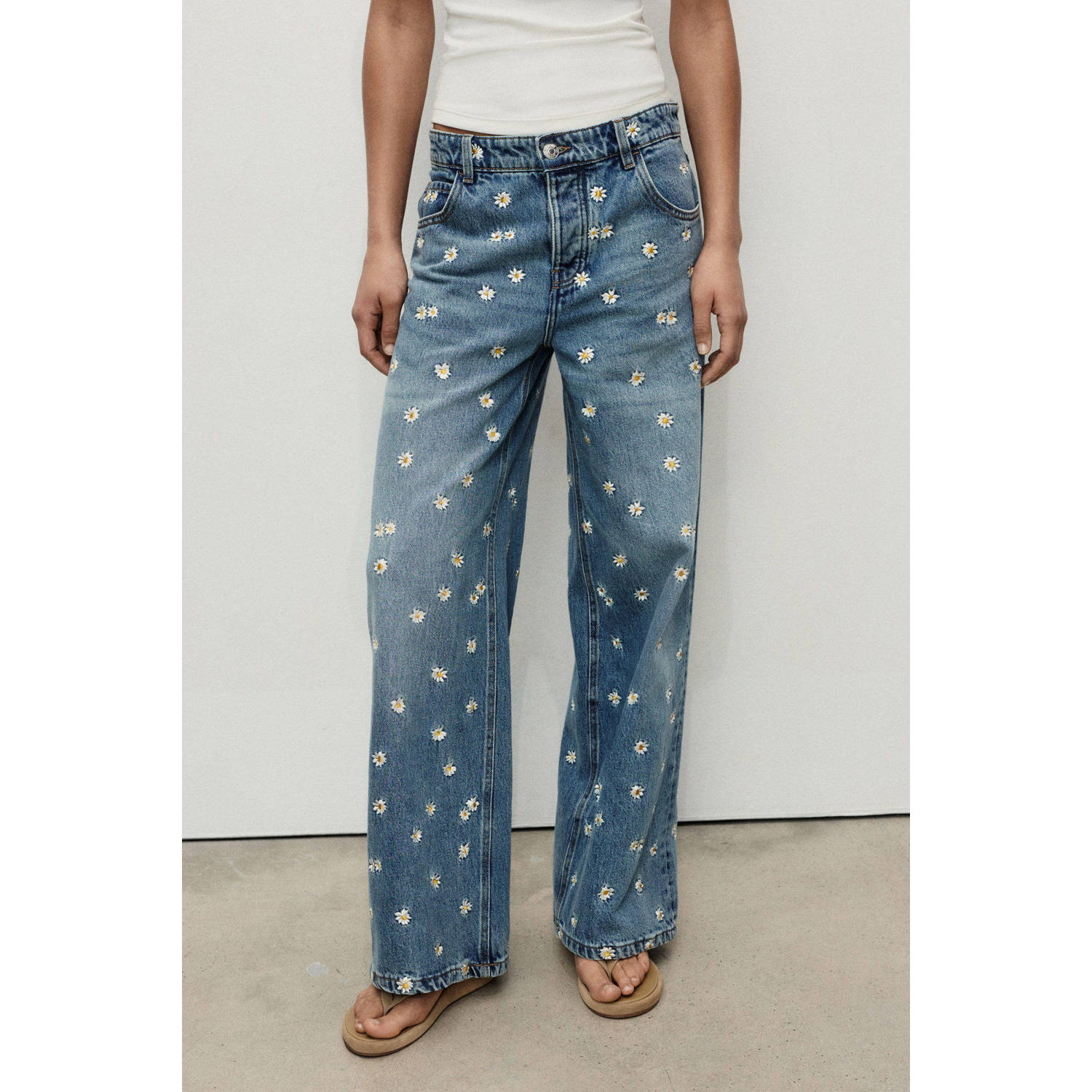 Mango high waist wide leg jeans medium blue denim