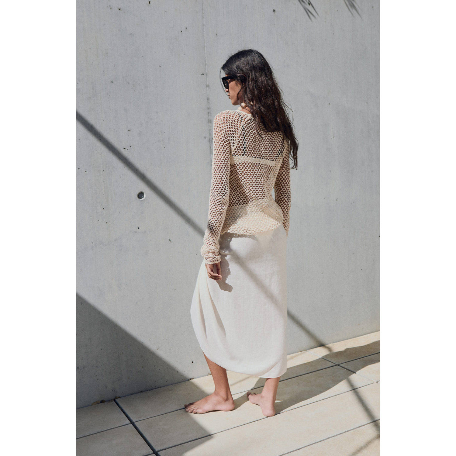 Mango top beige gehaakt