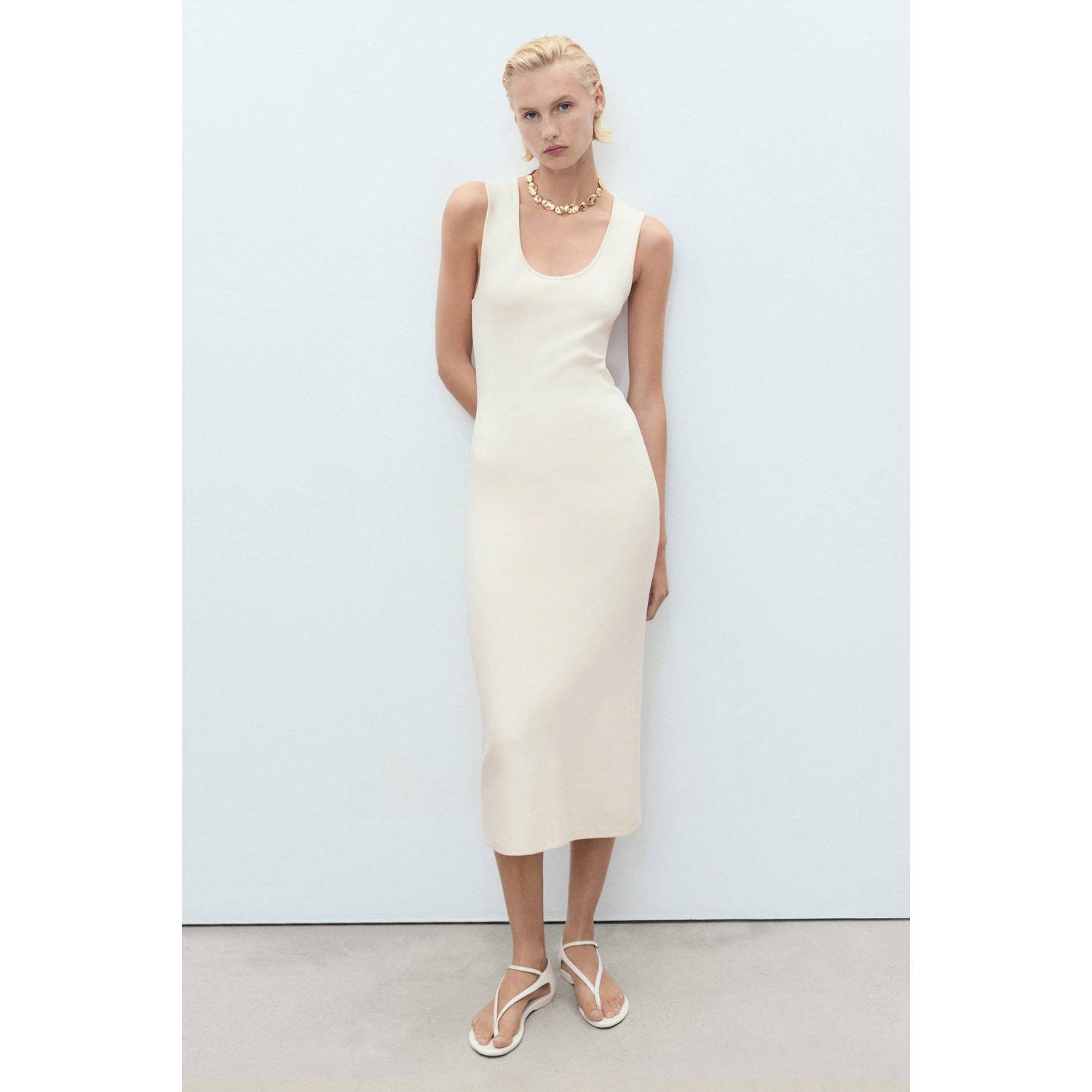 Mango midi jurk beige