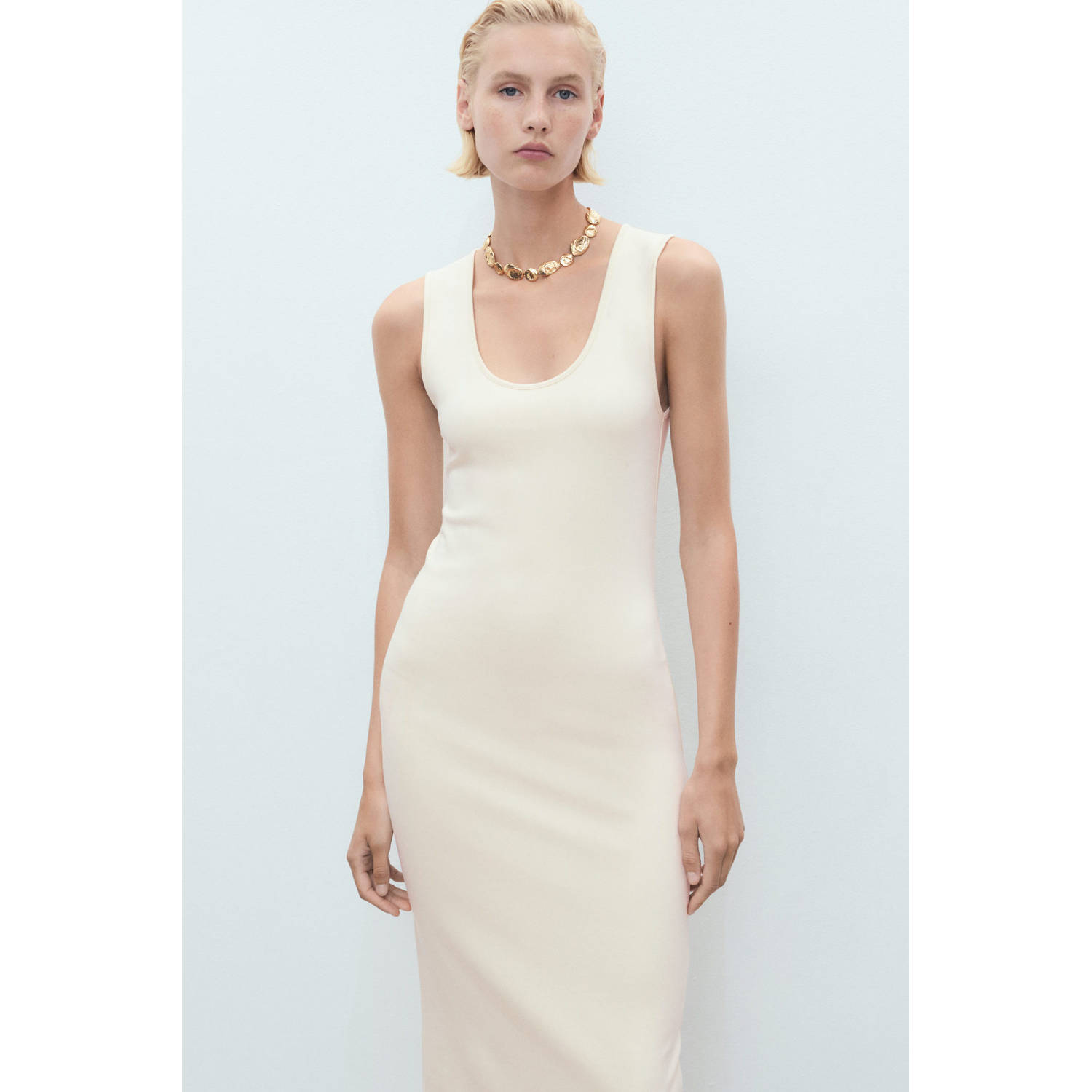Mango midi jurk beige