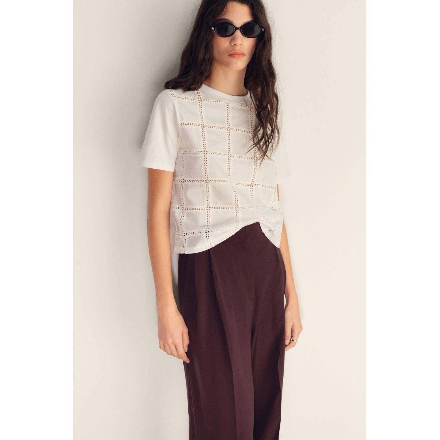 Mango top wit broderie