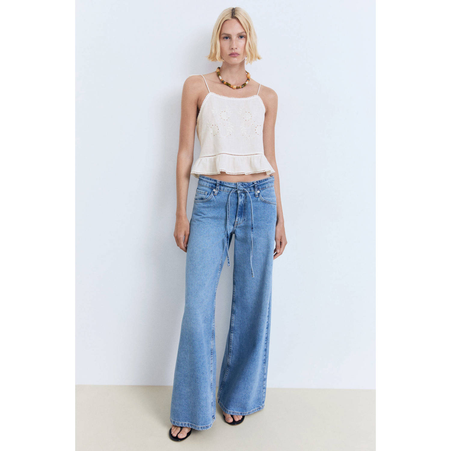 Mango cropped top ecru broderie