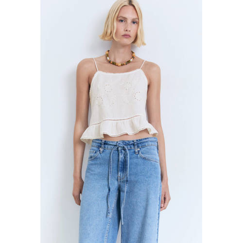 Mango cropped top ecru broderie afbeelding