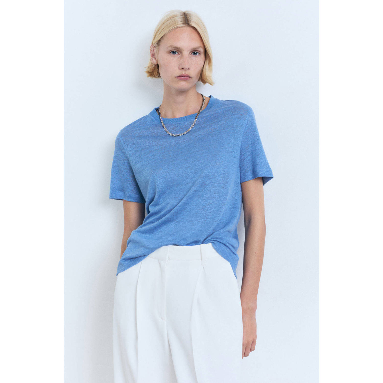 Mango linnen T-shirt blauw