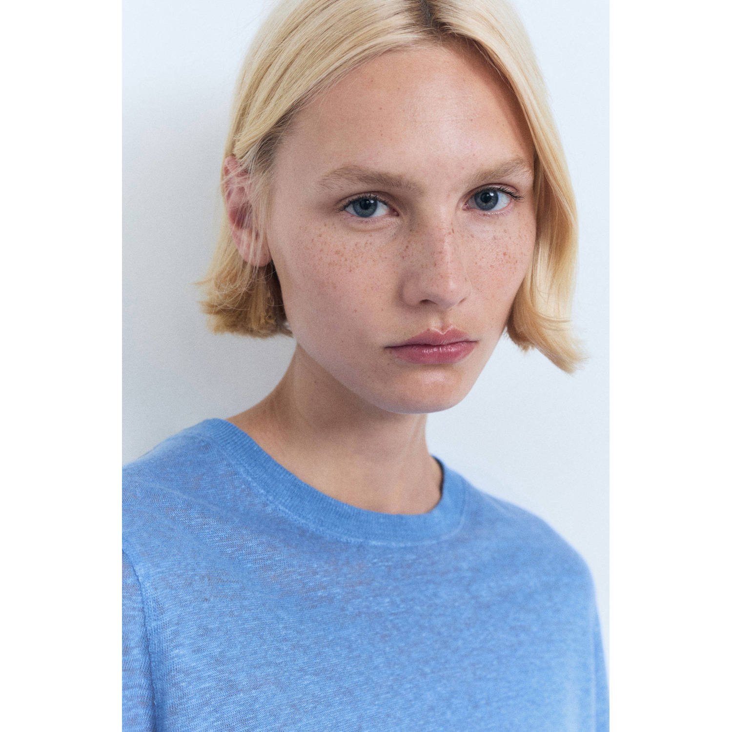 Mango linnen T-shirt blauw