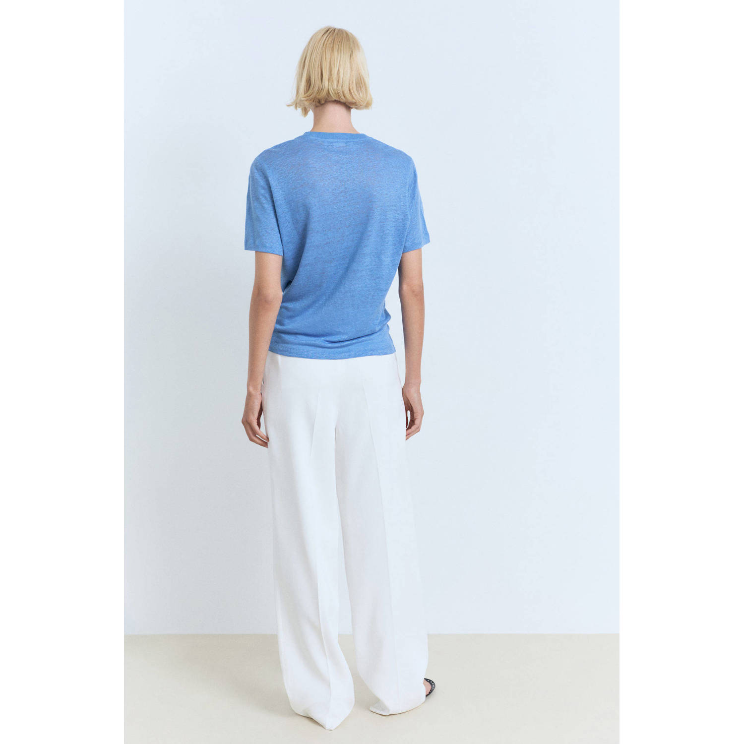 Mango linnen T-shirt blauw