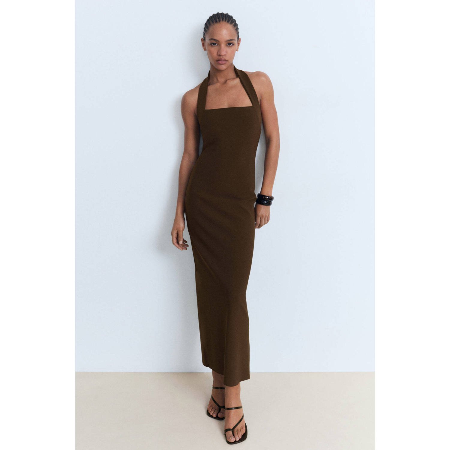 Mango maxi jurk donkerbruin