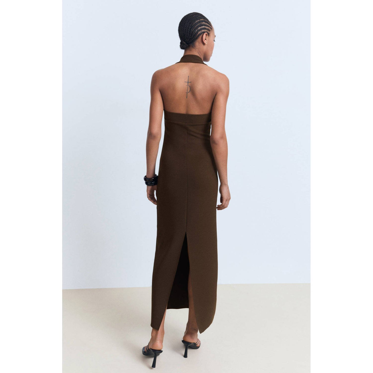 Mango maxi jurk donkerbruin