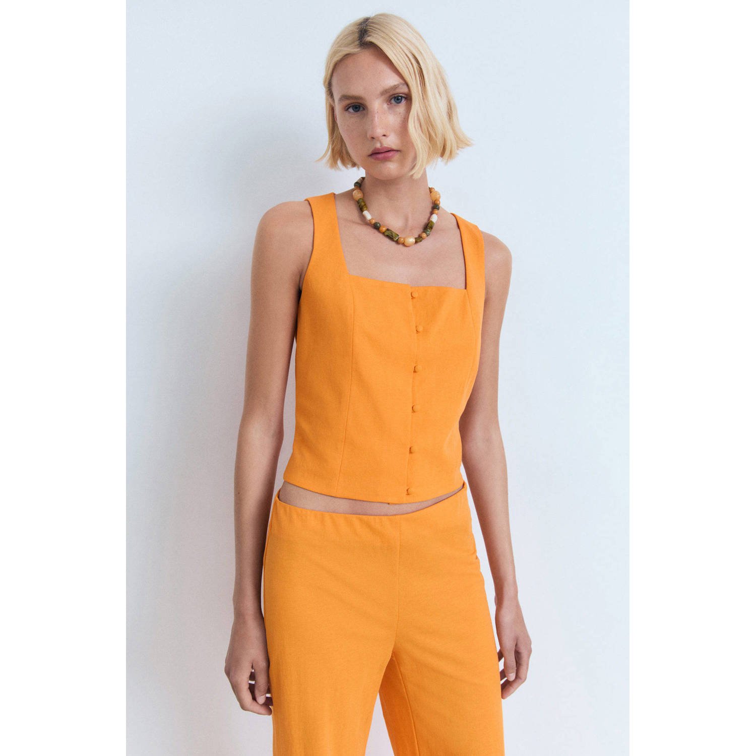 Mango wide leg regular waist broek oranje