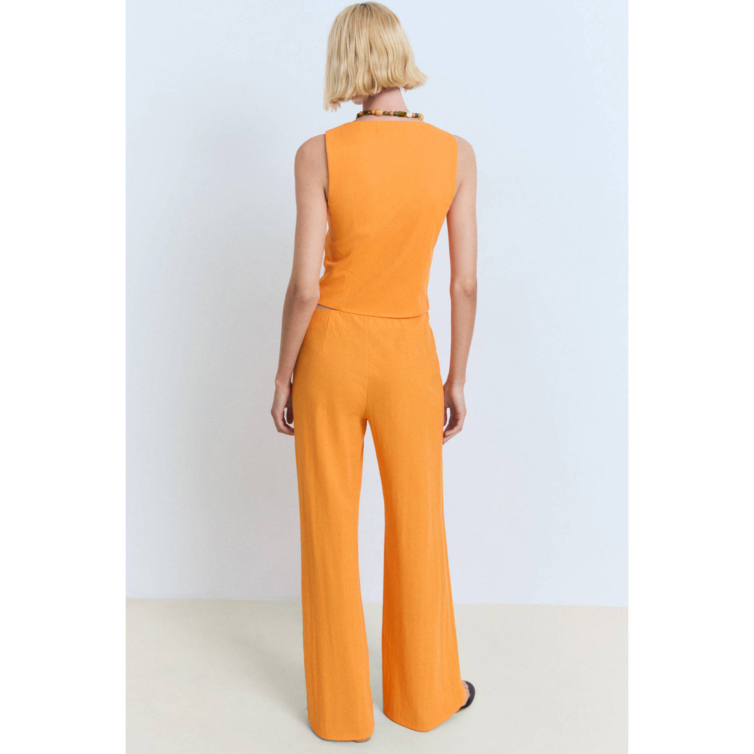 Mango wide leg regular waist broek oranje